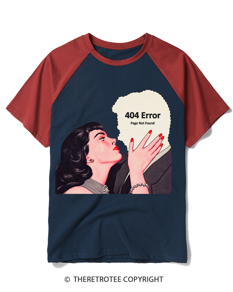 TheRetroTee 1950s 404 Error Page Not Found Retro Romance Raglan Baseball T-Shirt