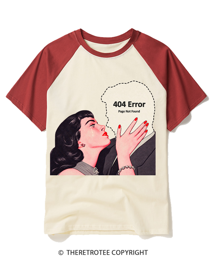 TheRetroTee 1950s 404 Error Page Not Found Retro Romance Raglan Baseball T-Shirt