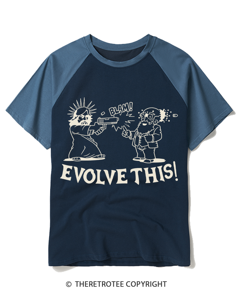 TheRetroTee Evolution Humor Vintage Raglan Baseball T-Shirt