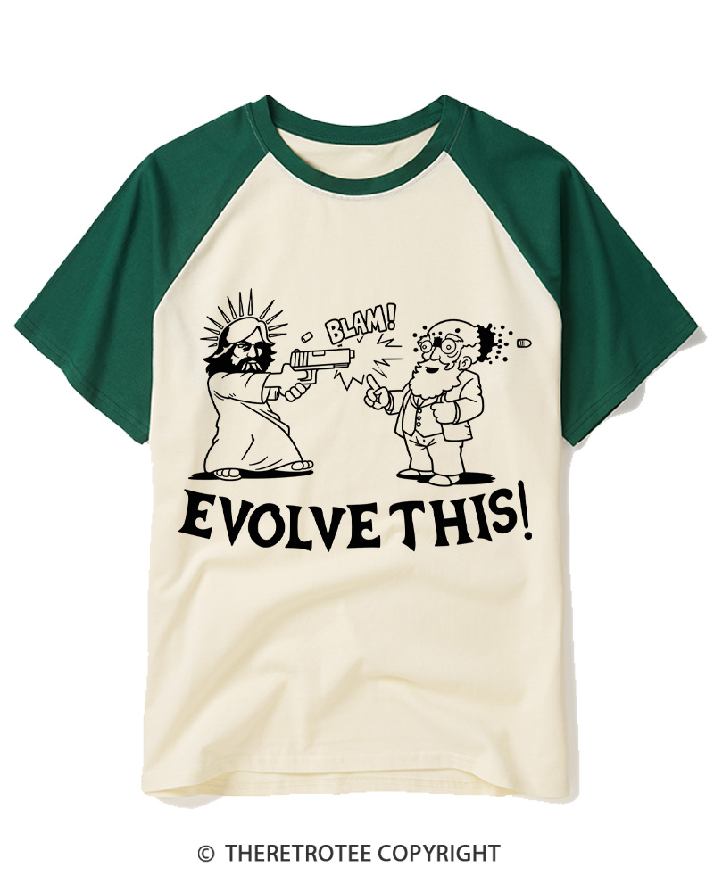 TheRetroTee Evolution Humor Vintage Raglan Baseball T-Shirt