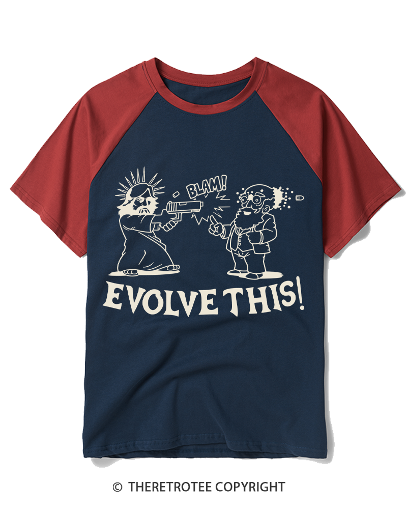 TheRetroTee Evolution Humor Vintage Raglan Baseball T-Shirt
