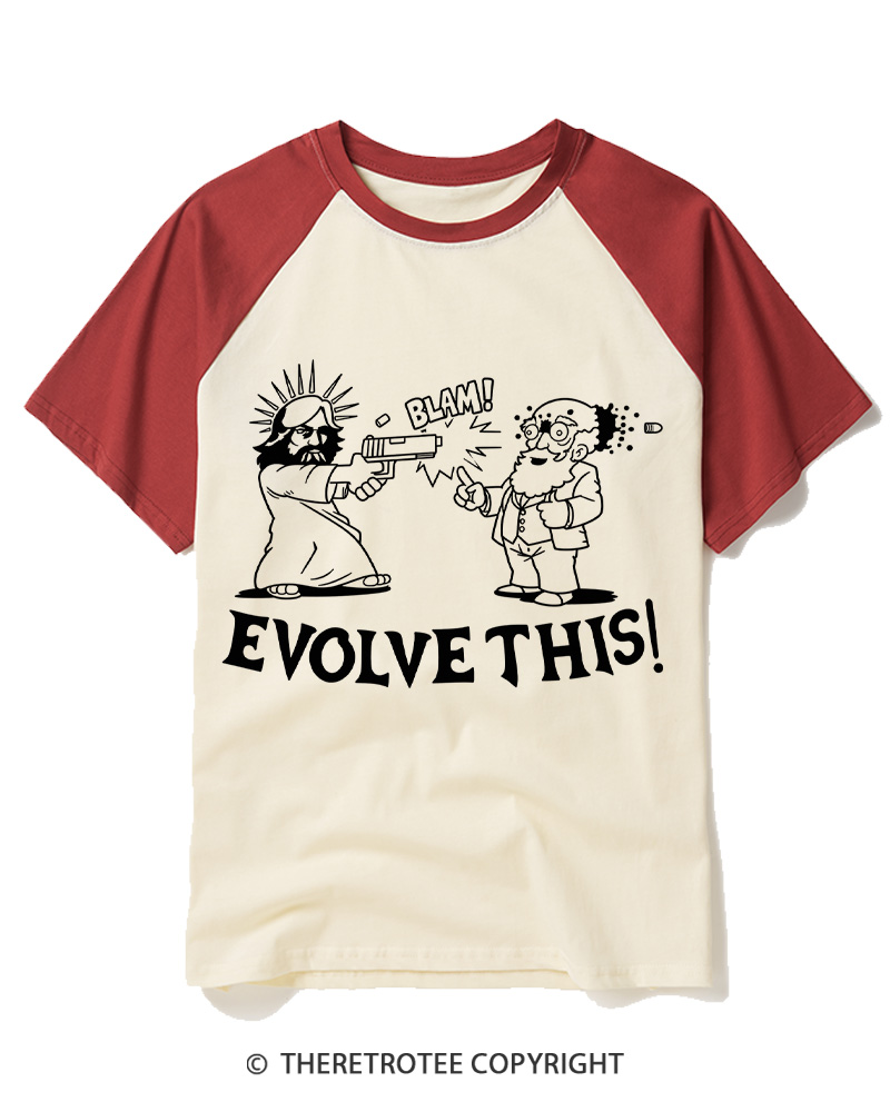 TheRetroTee Evolution Humor Vintage Raglan Baseball T-Shirt
