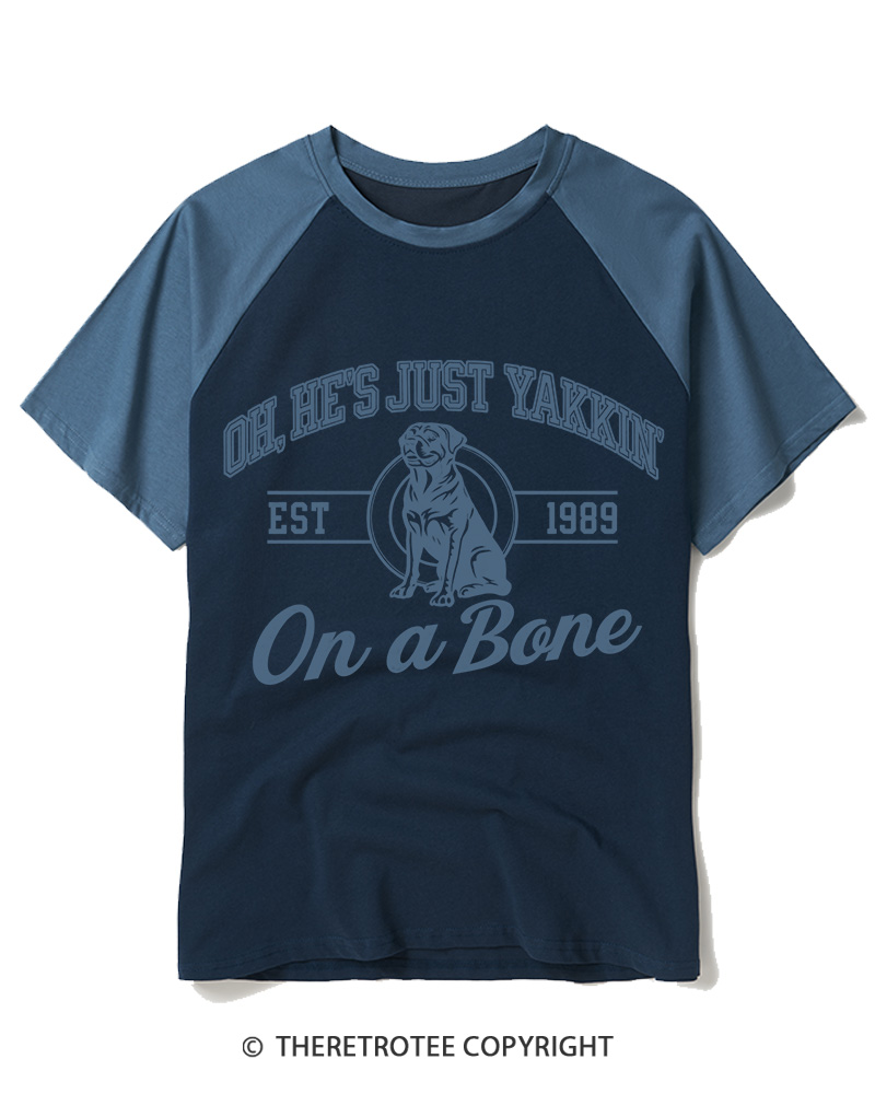 TheRetroTee He's Just Yakkin' On 1980s Raglan Baseball T-Shirt