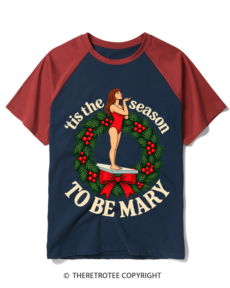 TheRetroTee Tis the Season 1980s Raglan Baseball T-Shirt