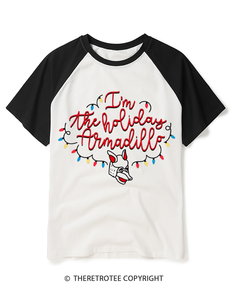 TheRetroTee Funny Christmas Armadillo Graphic 1990s Raglan Baseball T-Shirt
