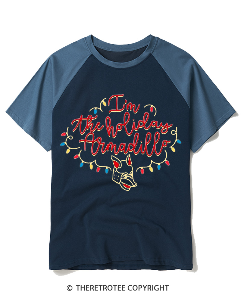TheRetroTee Funny Christmas Armadillo Graphic 1990s Raglan Baseball T-Shirt