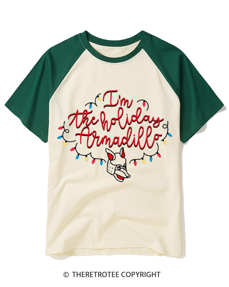 TheRetroTee Funny Christmas Armadillo Graphic 1990s Raglan Baseball T-Shirt