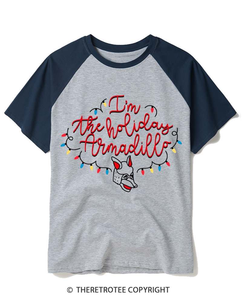 TheRetroTee Funny Christmas Armadillo Graphic 1990s Raglan Baseball T-Shirt