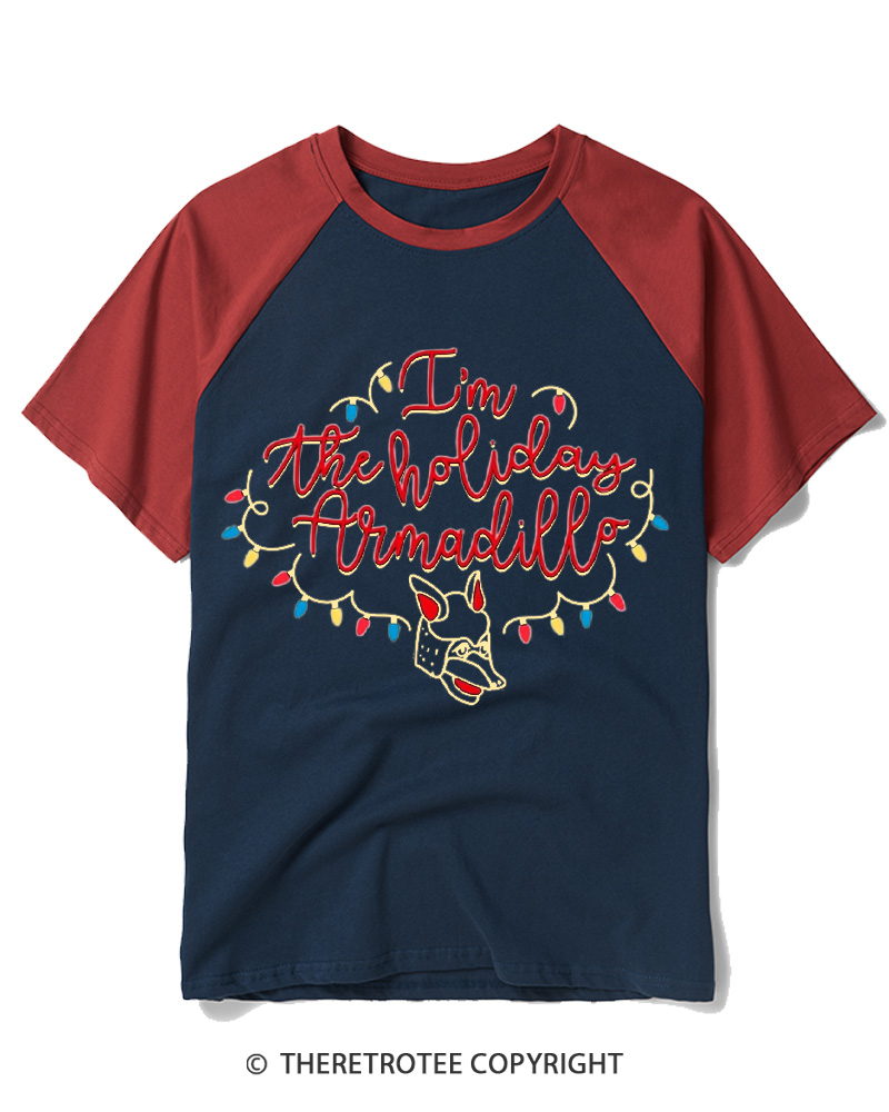 TheRetroTee Funny Christmas Armadillo Graphic 1990s Raglan Baseball T-Shirt