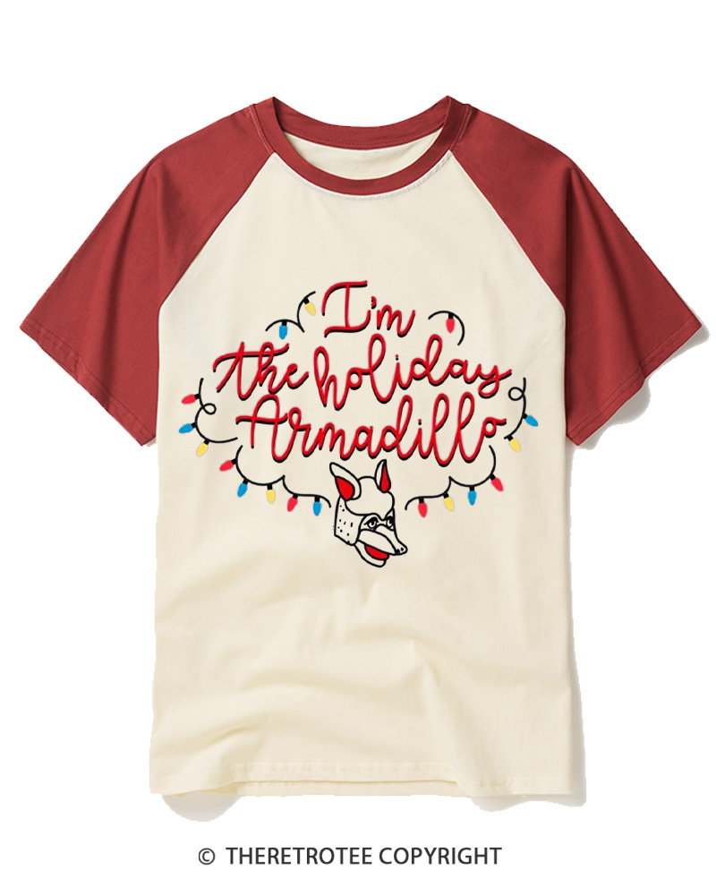 TheRetroTee Funny Christmas Armadillo Graphic 1990s Raglan Baseball T-Shirt