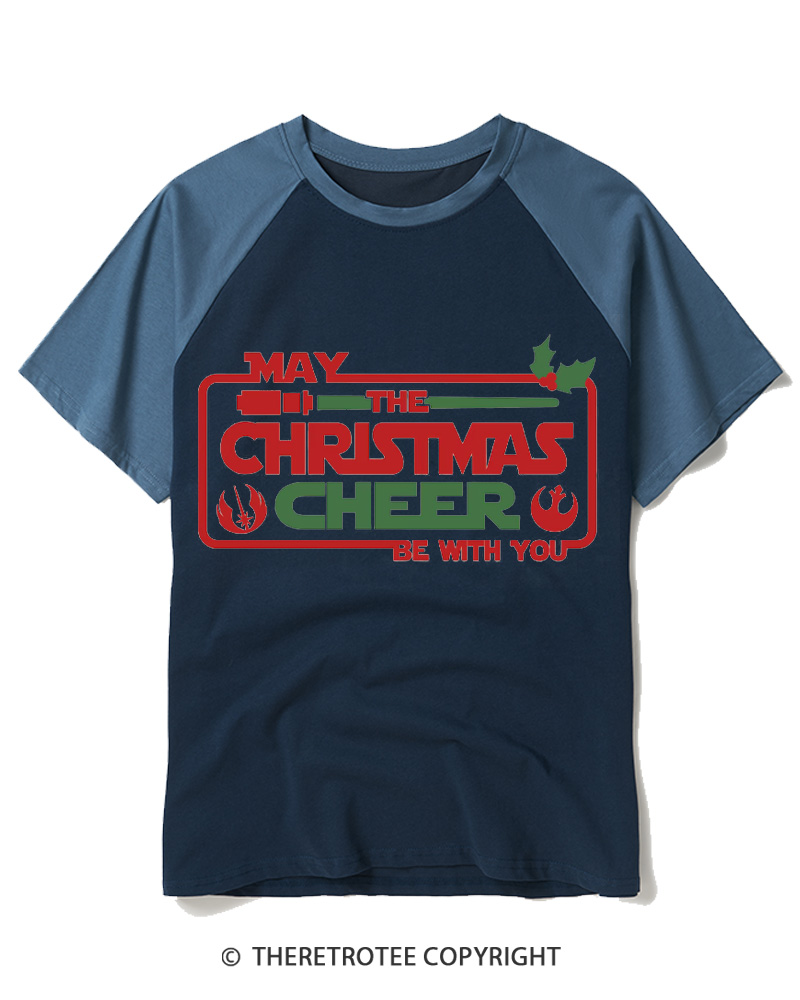 TheRetroTee Vintage Galactic Christmas Cheer 1970s Raglan Baseball T-Shirt