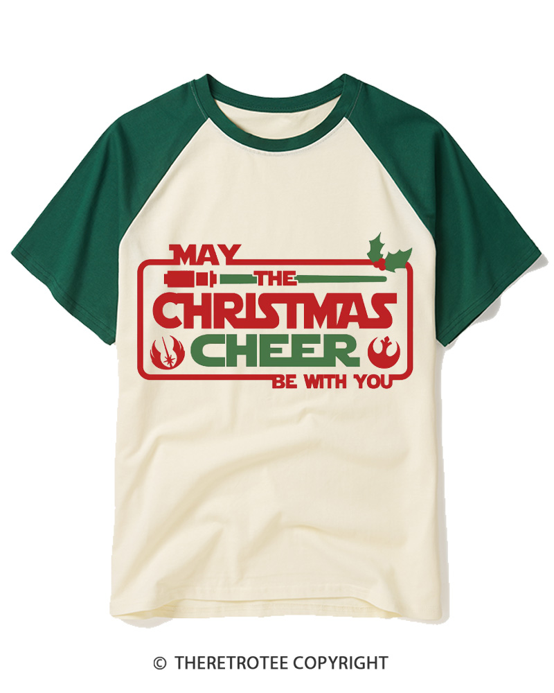 TheRetroTee Vintage Galactic Christmas Cheer 1970s Raglan Baseball T-Shirt