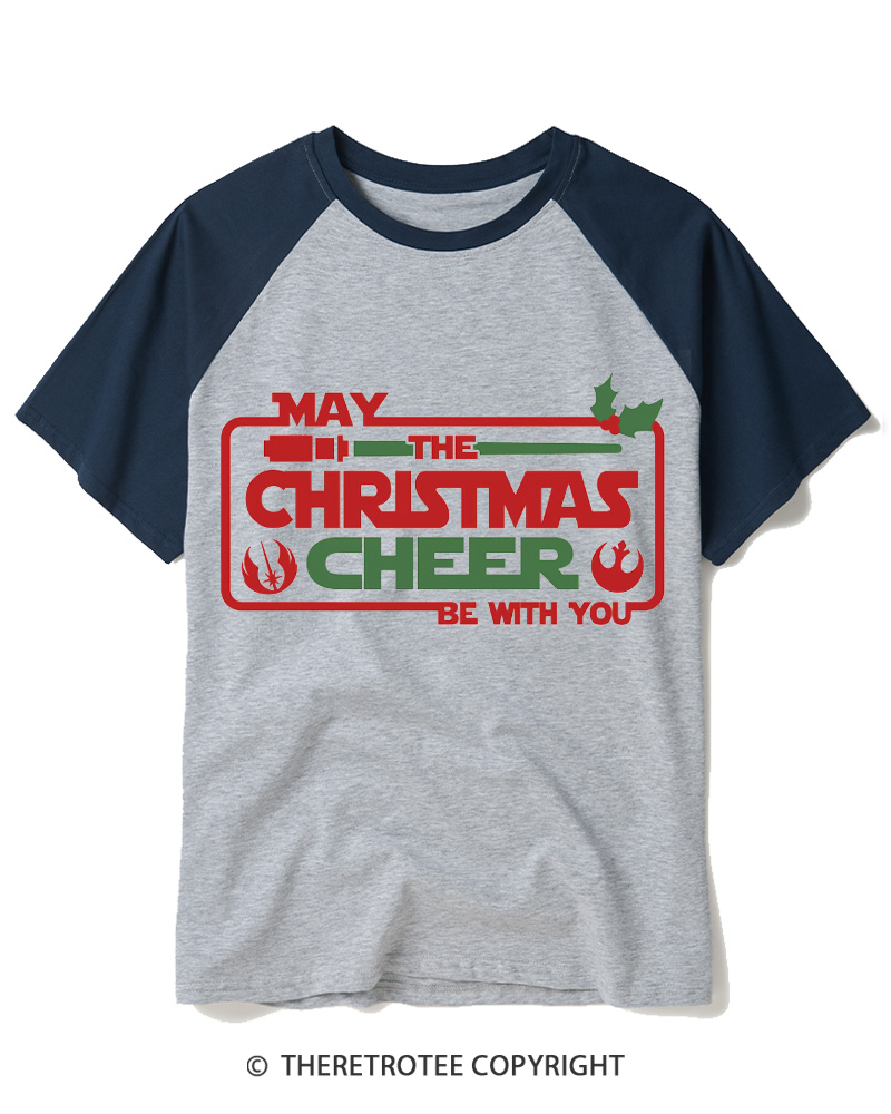 TheRetroTee Vintage Galactic Christmas Cheer 1970s Raglan Baseball T-Shirt