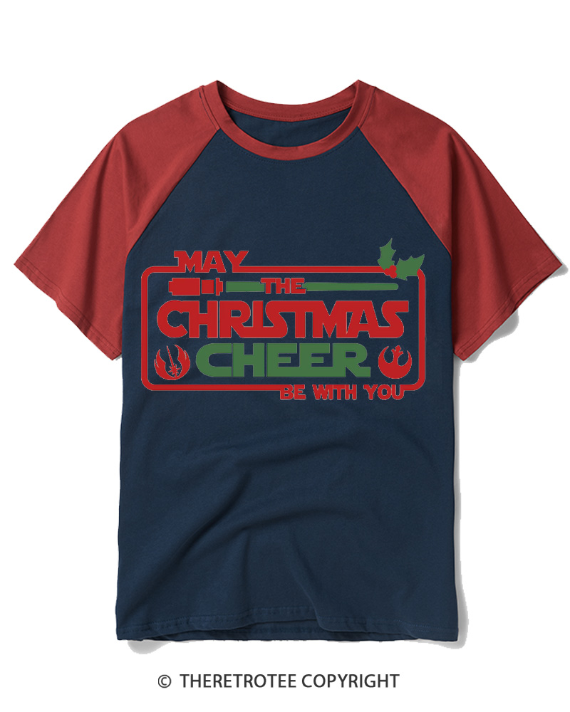 TheRetroTee Vintage Galactic Christmas Cheer 1970s Raglan Baseball T-Shirt
