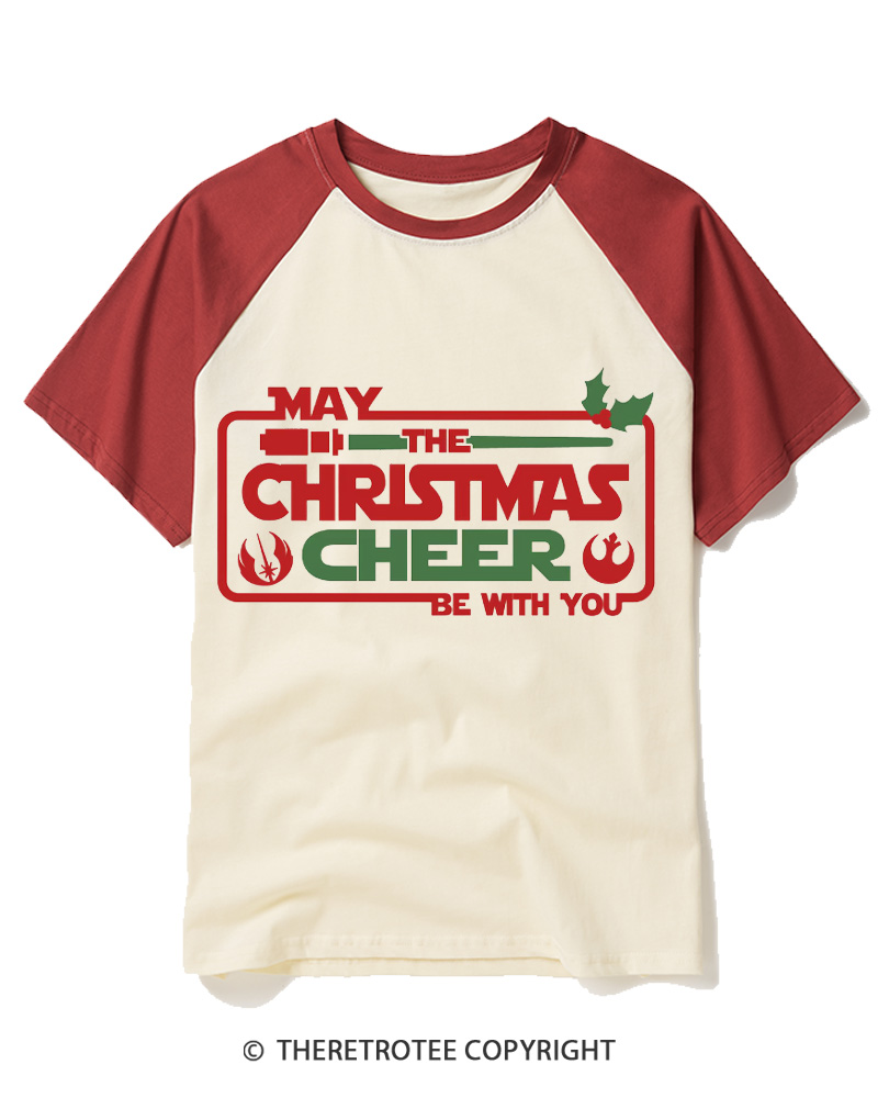 TheRetroTee Vintage Galactic Christmas Cheer 1970s Raglan Baseball T-Shirt