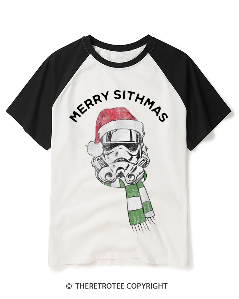 TheRetroTee Vintage Galactic Christmas Helmet 1970s Raglan Baseball T-Shirt