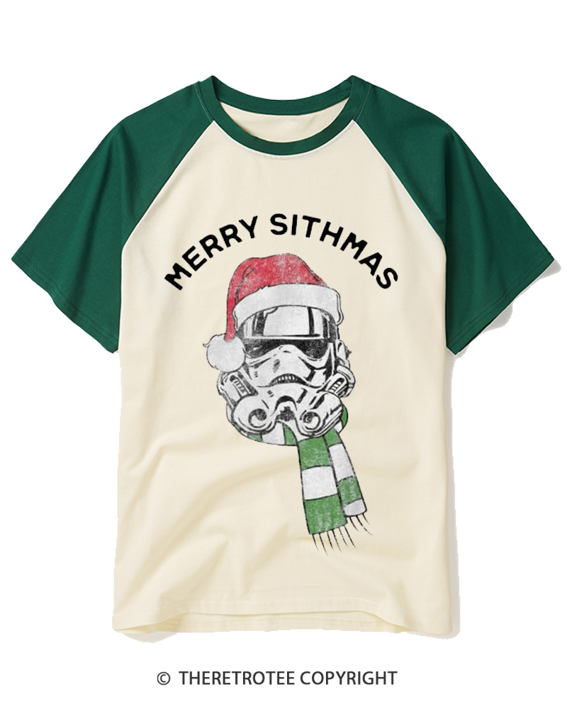 TheRetroTee Vintage Galactic Christmas Helmet 1970s Raglan Baseball T-Shirt