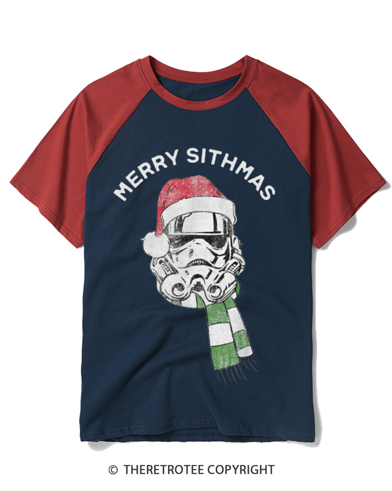 TheRetroTee Vintage Galactic Christmas Helmet 1970s Raglan Baseball T-Shirt