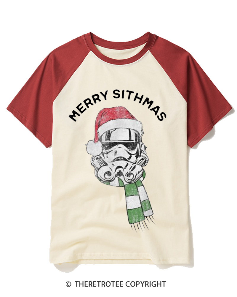 TheRetroTee Vintage Galactic Christmas Helmet 1970s Raglan Baseball T-Shirt