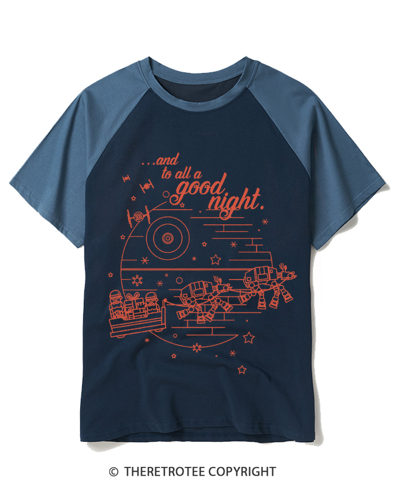 TheRetroTee Vintage Galactic Christmas Graphic Raglan Baseball T-Shirt