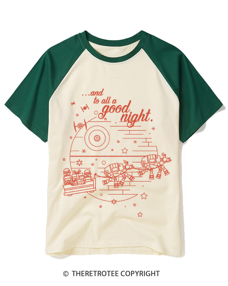 TheRetroTee Vintage Galactic Christmas Graphic Raglan Baseball T-Shirt
