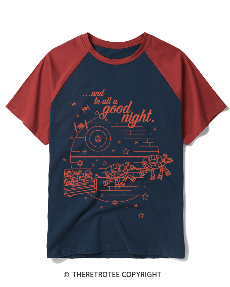 TheRetroTee Vintage Galactic Christmas Graphic Raglan Baseball T-Shirt
