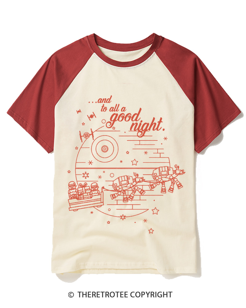 TheRetroTee Vintage Galactic Christmas Graphic Raglan Baseball T-Shirt