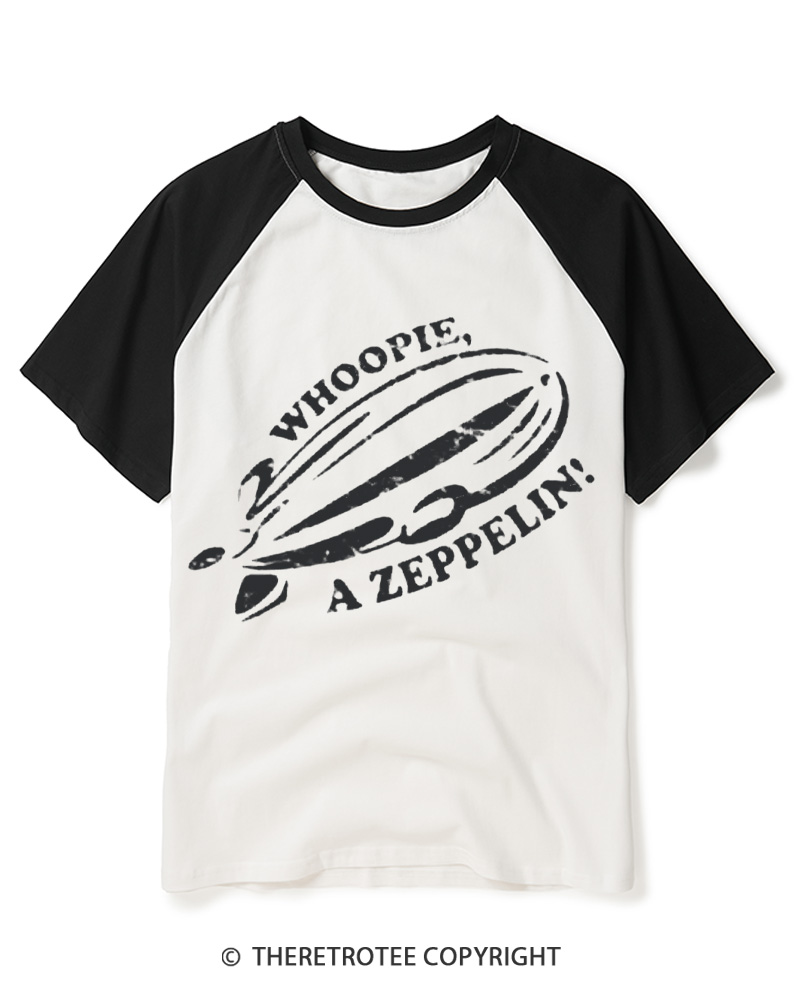 TheRetroTee Vintage Zeppelin Airship Graphic 1980s Raglan Baseball T-Shirt