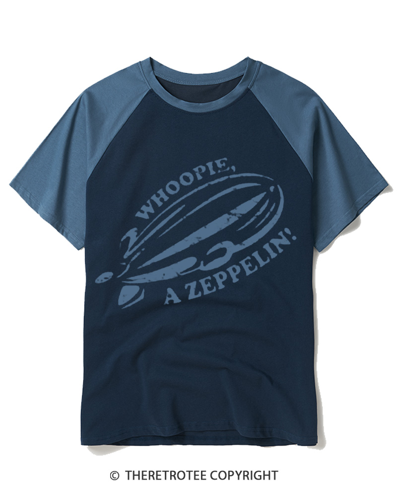 TheRetroTee Vintage Zeppelin Airship Graphic 1980s Raglan Baseball T-Shirt