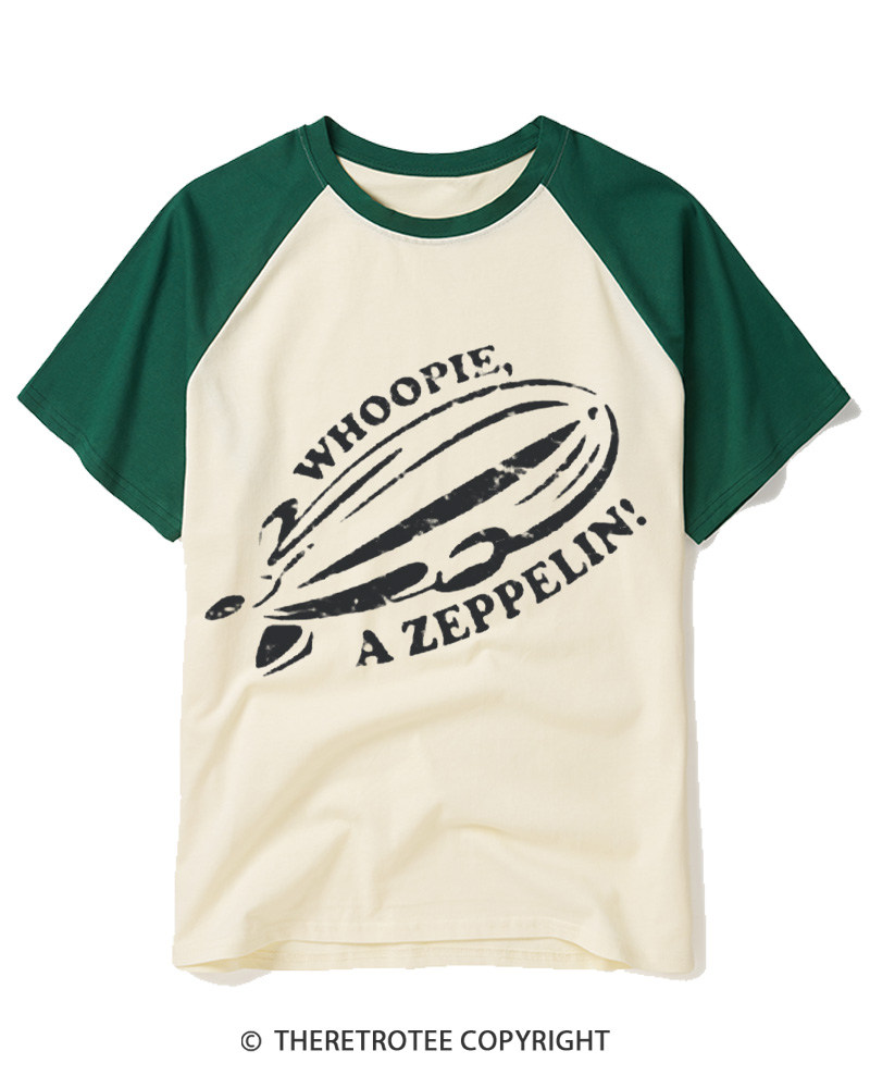 TheRetroTee Vintage Zeppelin Airship Graphic 1980s Raglan Baseball T-Shirt