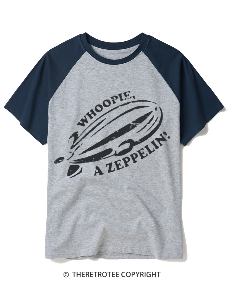 TheRetroTee Vintage Zeppelin Airship Graphic 1980s Raglan Baseball T-Shirt
