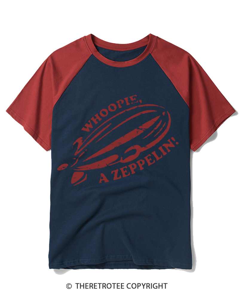 TheRetroTee Vintage Zeppelin Airship Graphic 1980s Raglan Baseball T-Shirt