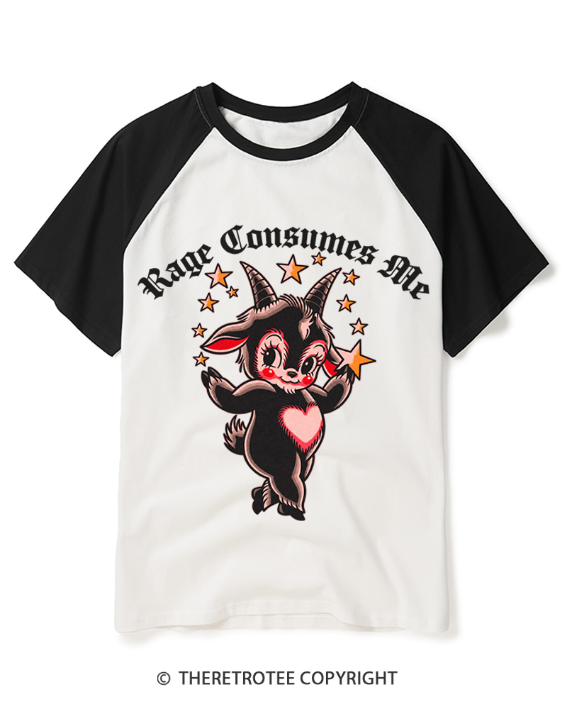 TheRetroTee Rage Consumes Me 1950s Raglan Baseball T-Shirt