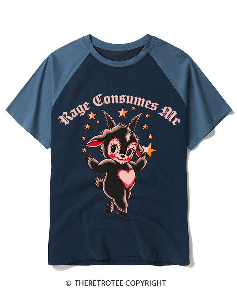 TheRetroTee Rage Consumes Me 1950s Raglan Baseball T-Shirt