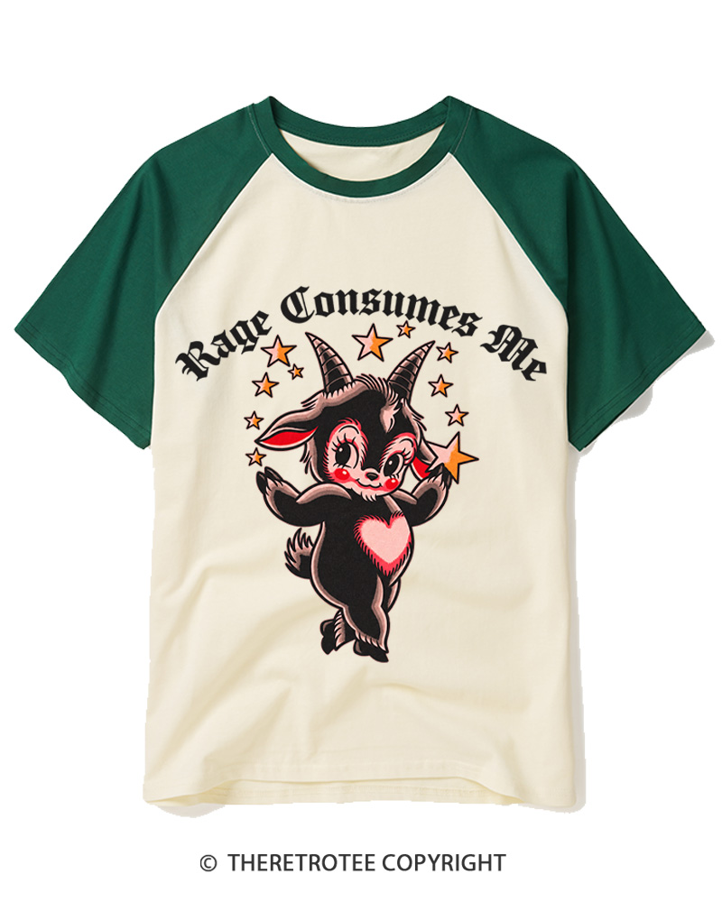 TheRetroTee Rage Consumes Me 1950s Raglan Baseball T-Shirt