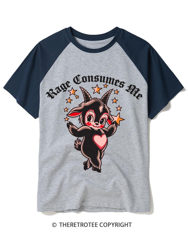 TheRetroTee Rage Consumes Me 1950s Raglan Baseball T-Shirt
