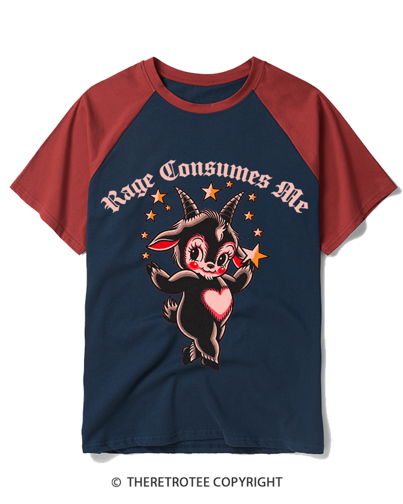TheRetroTee Rage Consumes Me 1950s Raglan Baseball T-Shirt