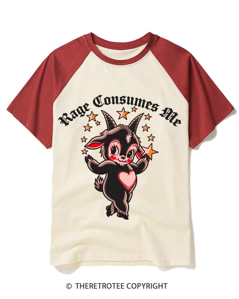 TheRetroTee Rage Consumes Me 1950s Raglan Baseball T-Shirt
