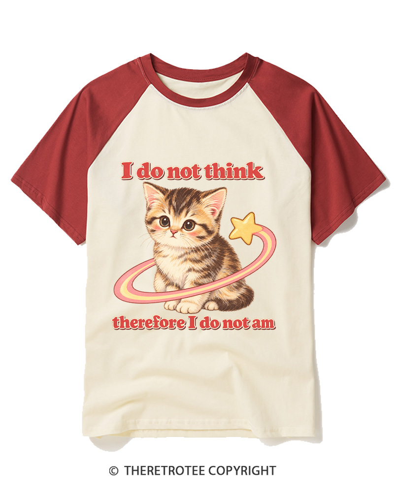 TheRetroTee I Do Not Think, Therefore I Do Not Am Vintage Raglan Baseball T-Shirt