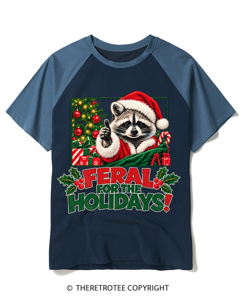 TheRetroTee Feral For The Holidays 1980s Raglan Baseball T-Shirt