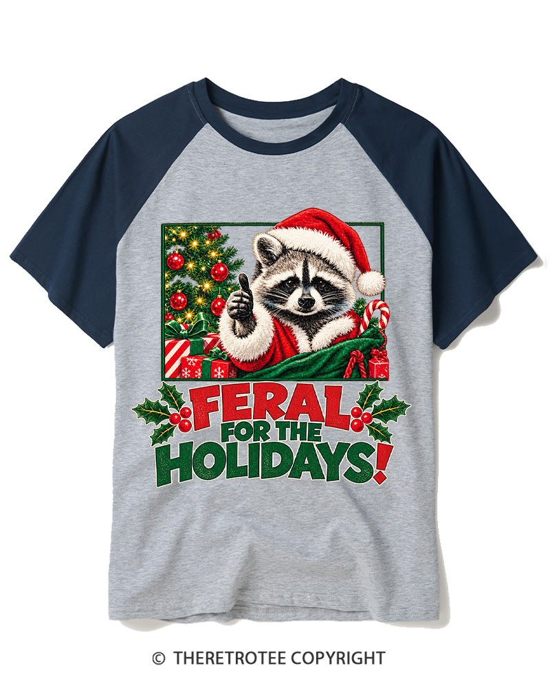 TheRetroTee Feral For The Holidays 1980s Raglan Baseball T-Shirt