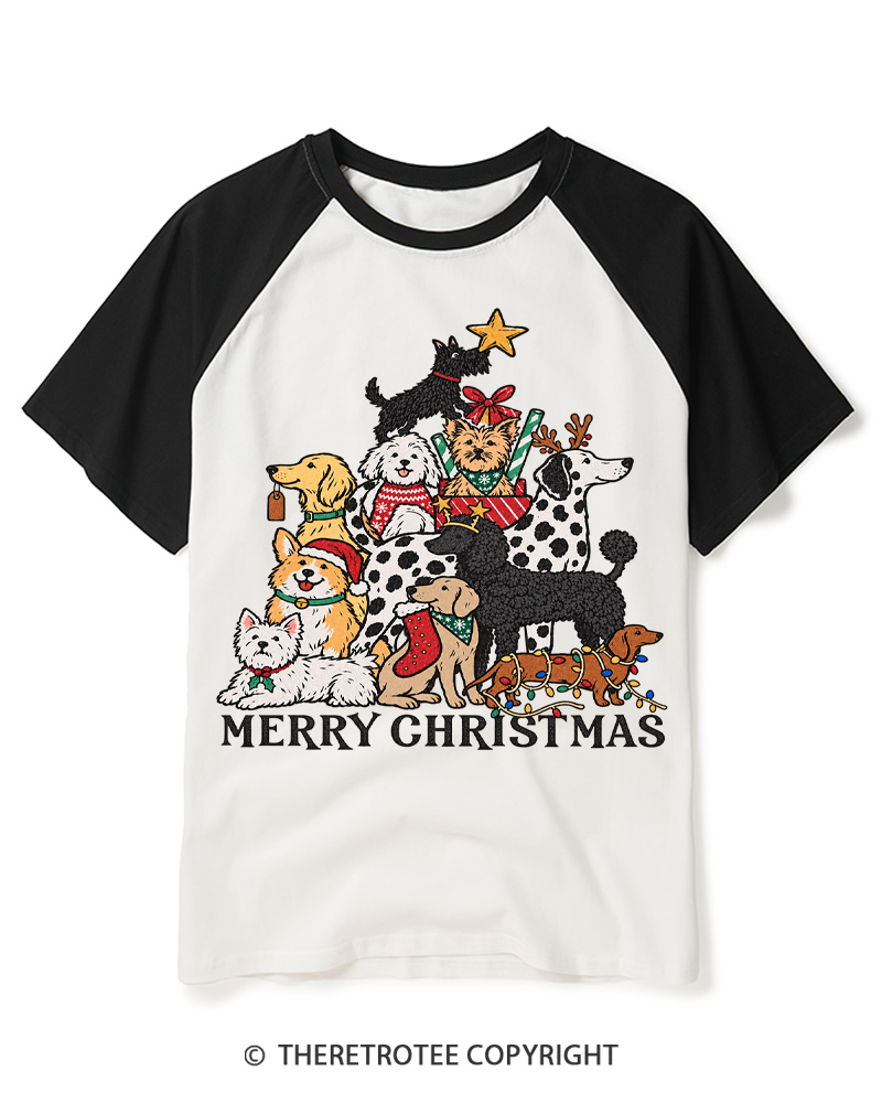 TheRetroTee Merry Christmas 1990s Raglan Baseball T-Shirt