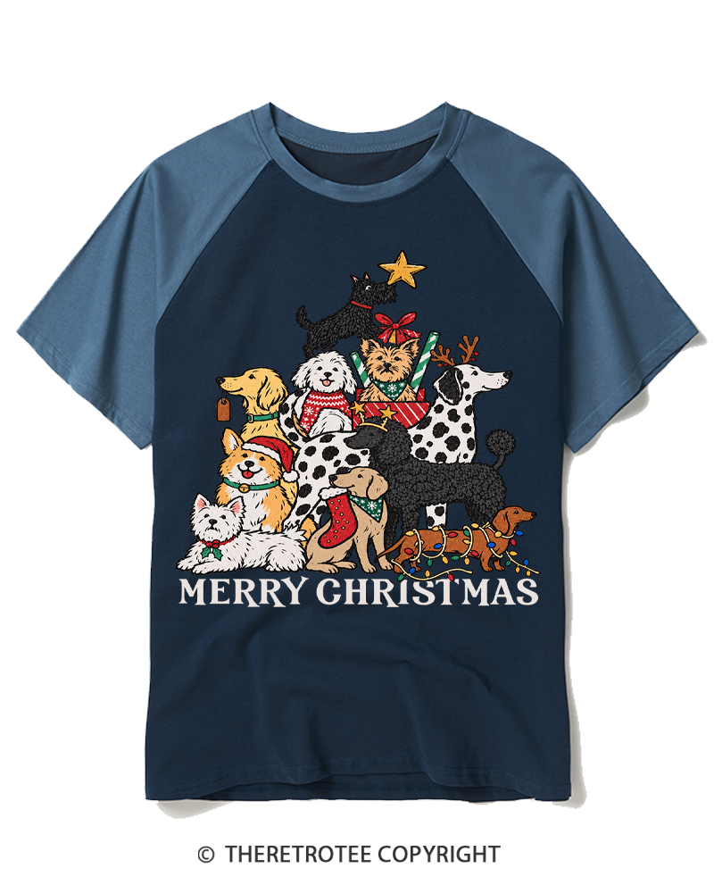TheRetroTee Merry Christmas 1990s Raglan Baseball T-Shirt