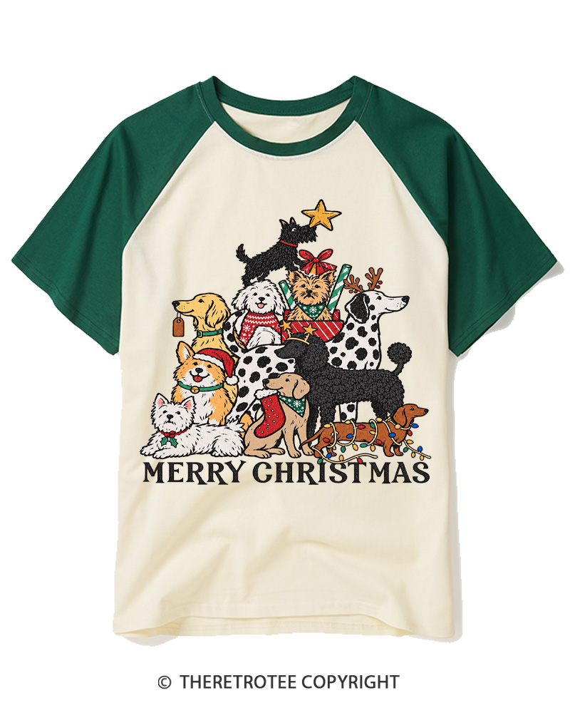 TheRetroTee Merry Christmas 1990s Raglan Baseball T-Shirt