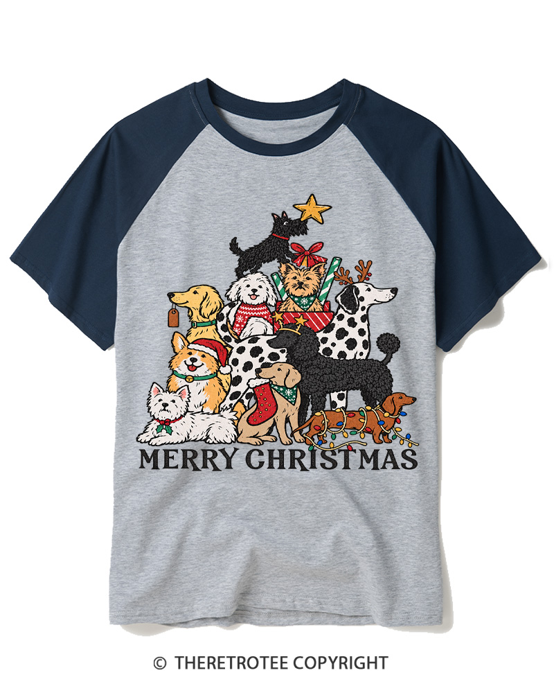 TheRetroTee Merry Christmas 1990s Raglan Baseball T-Shirt