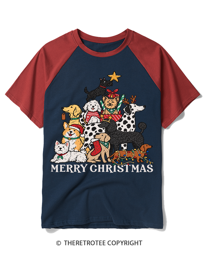 TheRetroTee Merry Christmas 1990s Raglan Baseball T-Shirt