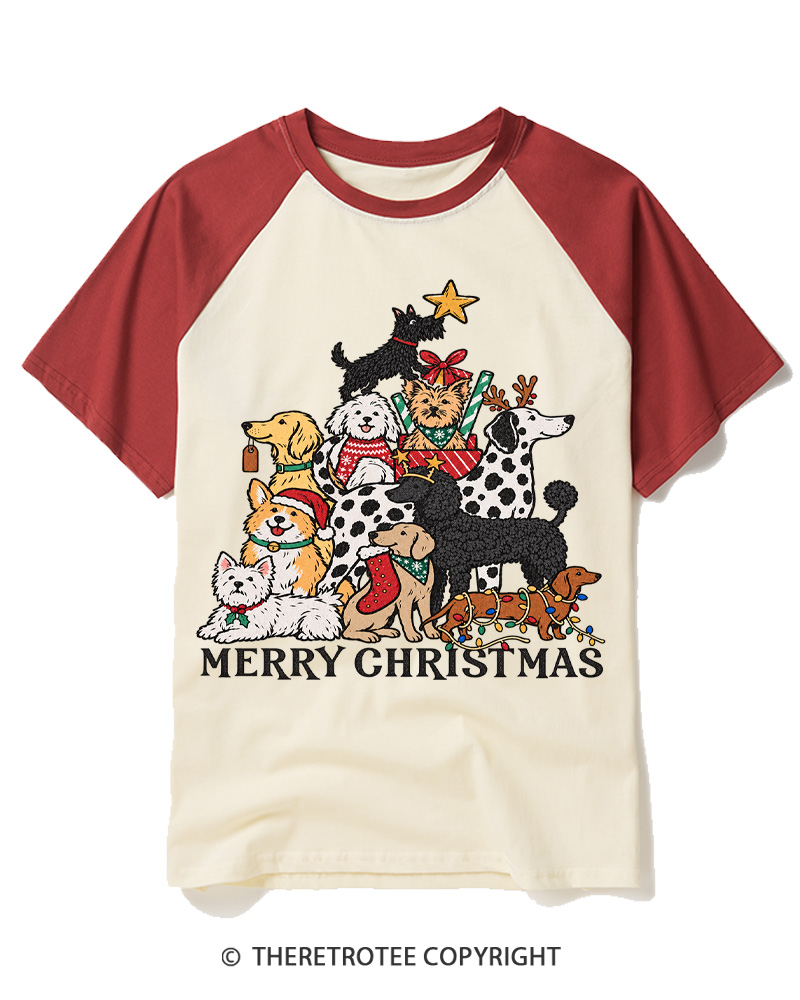 TheRetroTee Merry Christmas 1990s Raglan Baseball T-Shirt