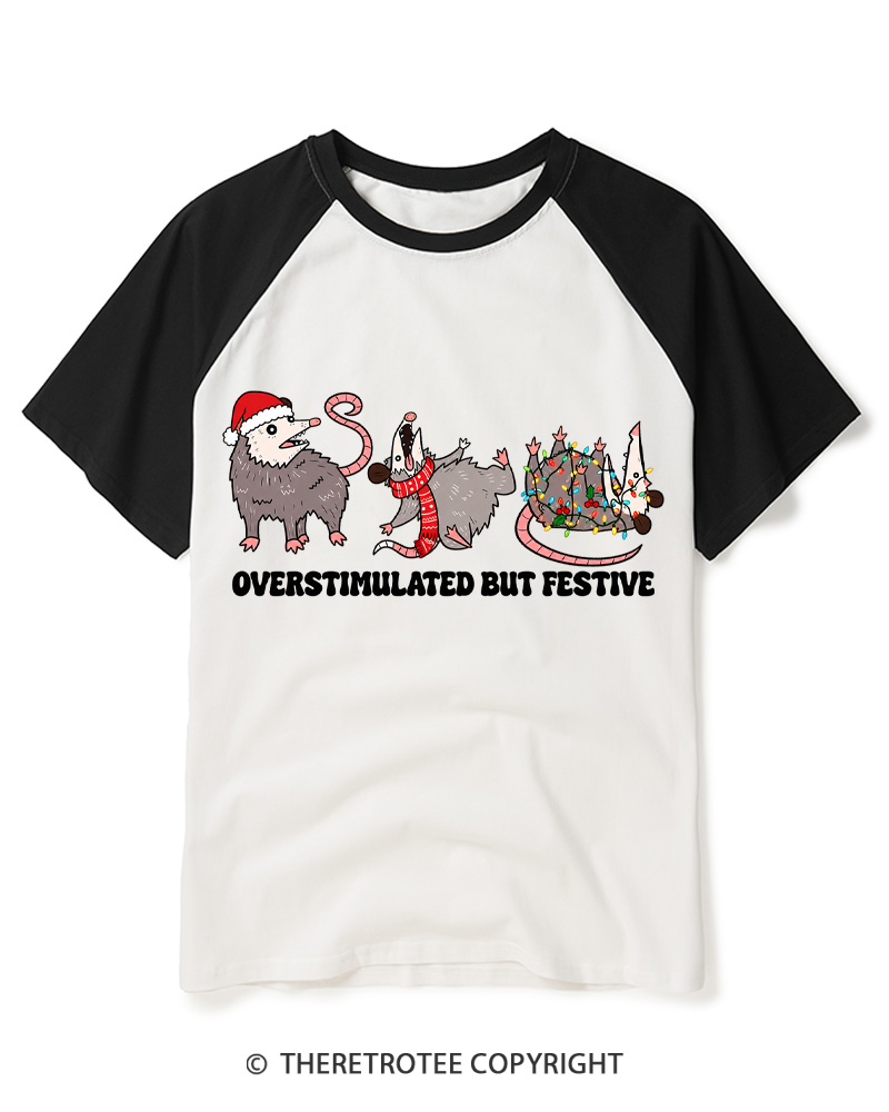 TheRetroTee Overstimulated But Festive 1980s Raglan Baseball T-Shirt