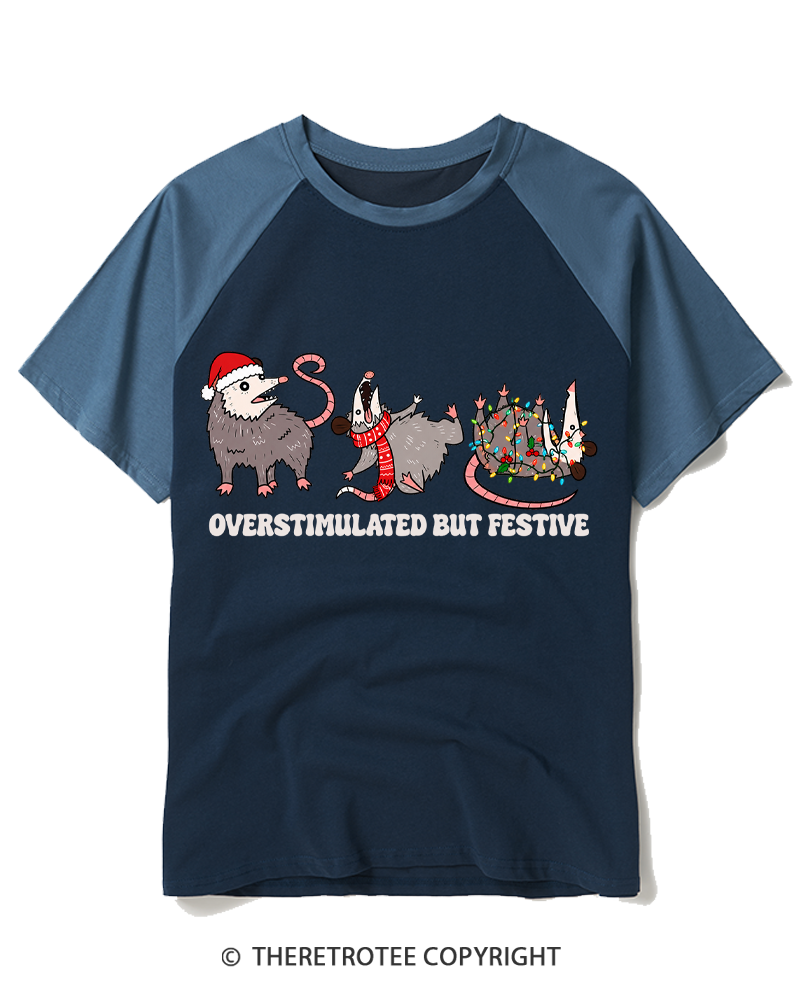 TheRetroTee Overstimulated But Festive 1980s Raglan Baseball T-Shirt