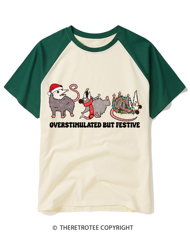 TheRetroTee Overstimulated But Festive 1980s Raglan Baseball T-Shirt